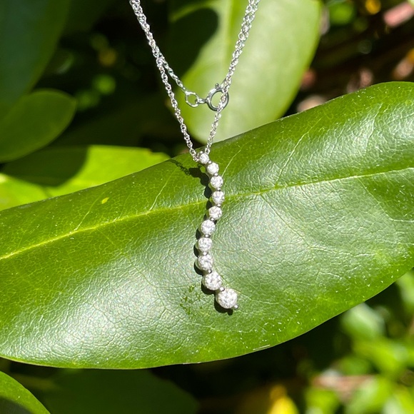 Lovely Natural Diamond and Solid 14k White Gold Journey Pendant Necklace - Picture 5 of 8